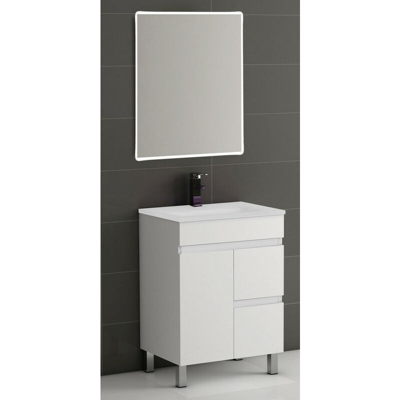 

KIT Mueble de Baño Modelo EGIPTO PORCELANA, Formado por Mueble de Baño Color BLANCO Ancho 80cm, Lavabo de Porcelana y Espejo