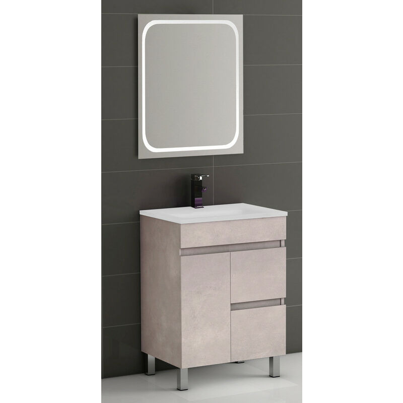 

KIT Mueble de Baño EGIPTO PORCELANA, Formado por Mueble de Baño Color PLATA Ancho 100cm, Lavabo de Porcelana y Espejo