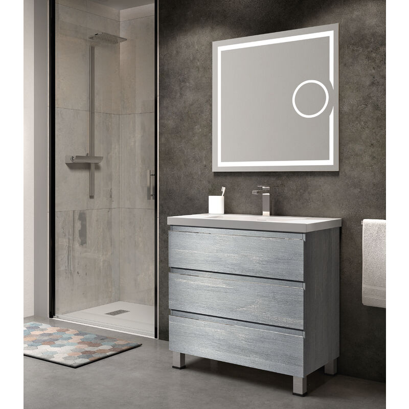 

KIT Mueble de Baño NORUEGA RESINA, Formado por Mueble de Baño Color ROBLE 80cm, Lavabo de RESINA y Espejo