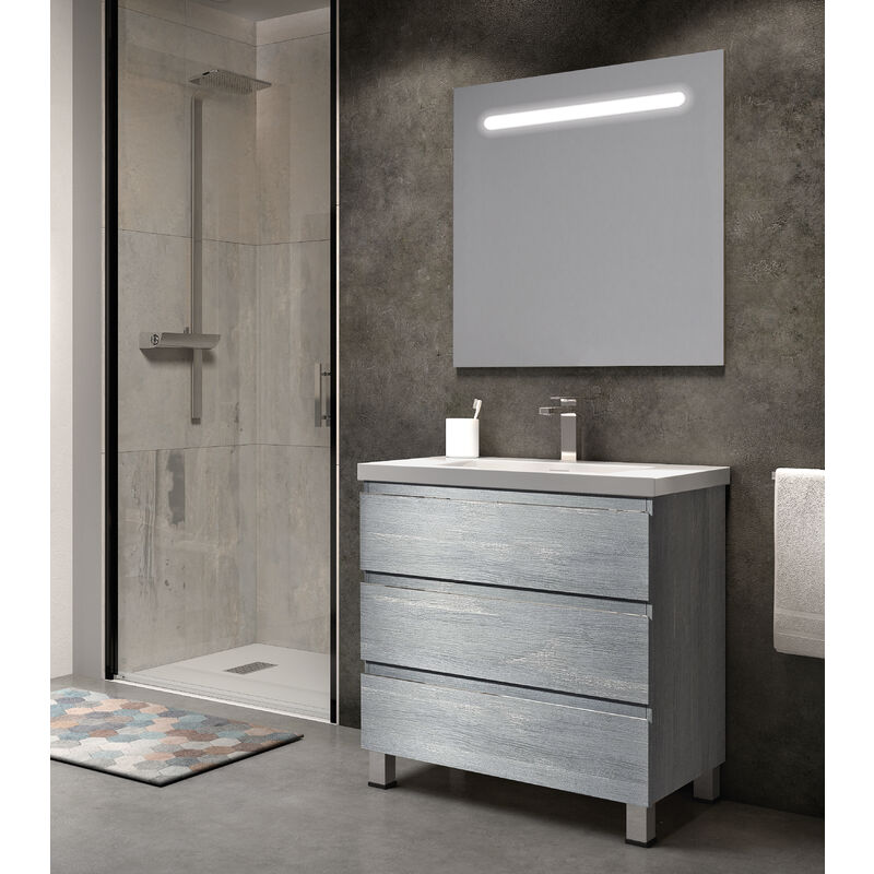 

KIT Mueble de Baño NORUEGA RESINA, Formado por Mueble de Baño Color ROBLE 80cm, Lavabo de RESINA y Espejo