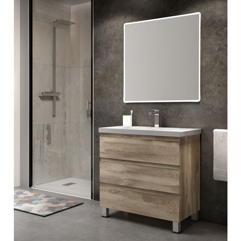 

KIT Mueble de Baño NORUEGA RESINA, Formado por Mueble de Baño Color BORA-BORA 80cm, Lavabo de RESINA y Espejo