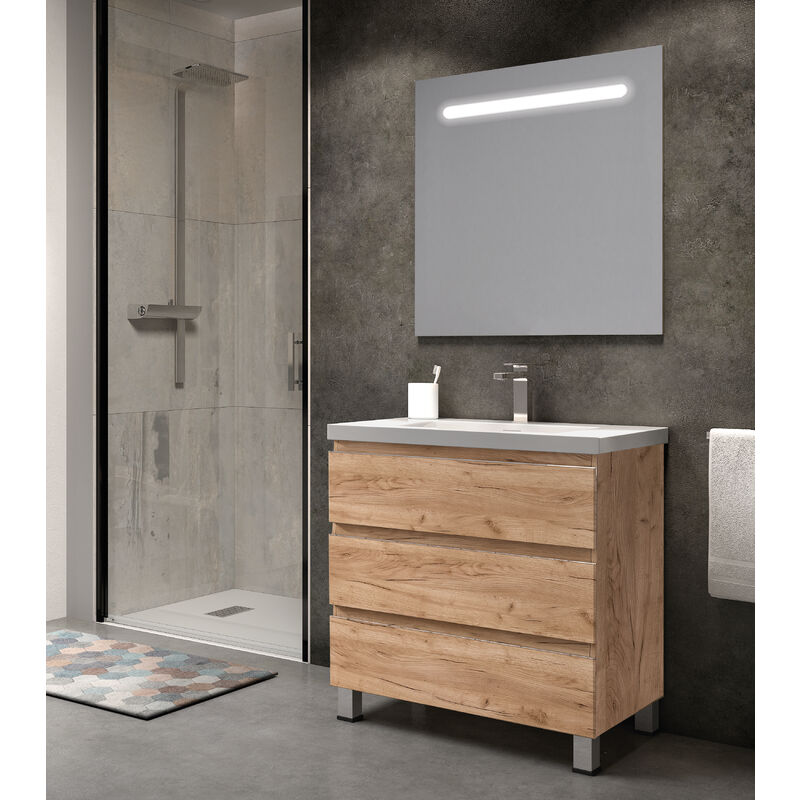 

KIT Mueble de Baño NORUEGA RESINA, Formado por Mueble de Baño Color TABACO 100cm, Lavabo de RESINA y Espejo