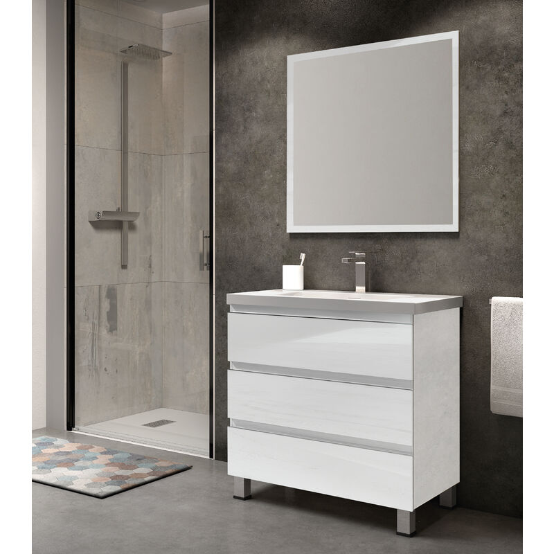 

KIT Mueble de Baño NORUEGA RESINA, Formado por Mueble de Baño Color BLANCO 100cm, Lavabo de RESINA y Espejo