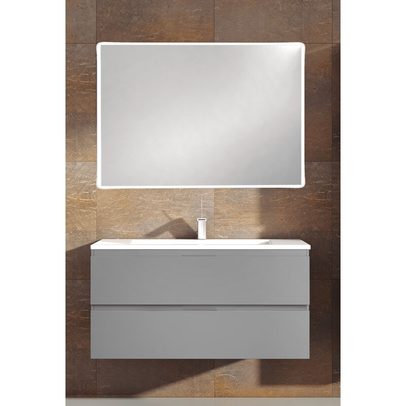 

KIT Mueble de Baño TOSCANA PORCELANA, Formado por Mueble de Baño Estilo Color GRIS 100cm,Lavabo de Porcelana y Espejo