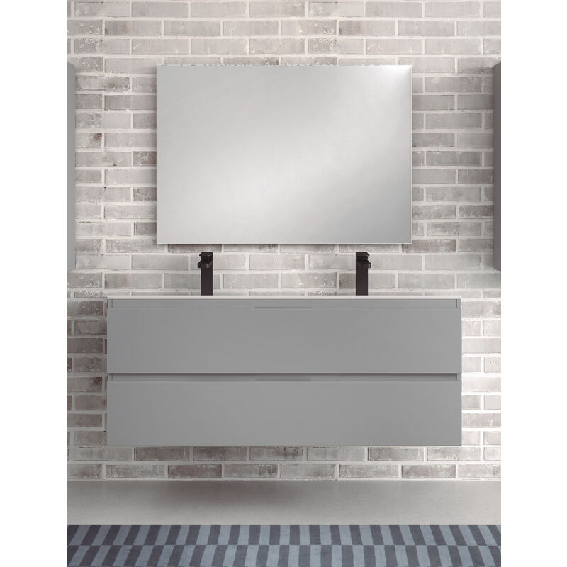 

KIT Mueble de Baño TOSCANA PORCELANA, Formado por Mueble Color GRIS 120cm, Lavabo de Porcelana con Doble Seno y Espejo