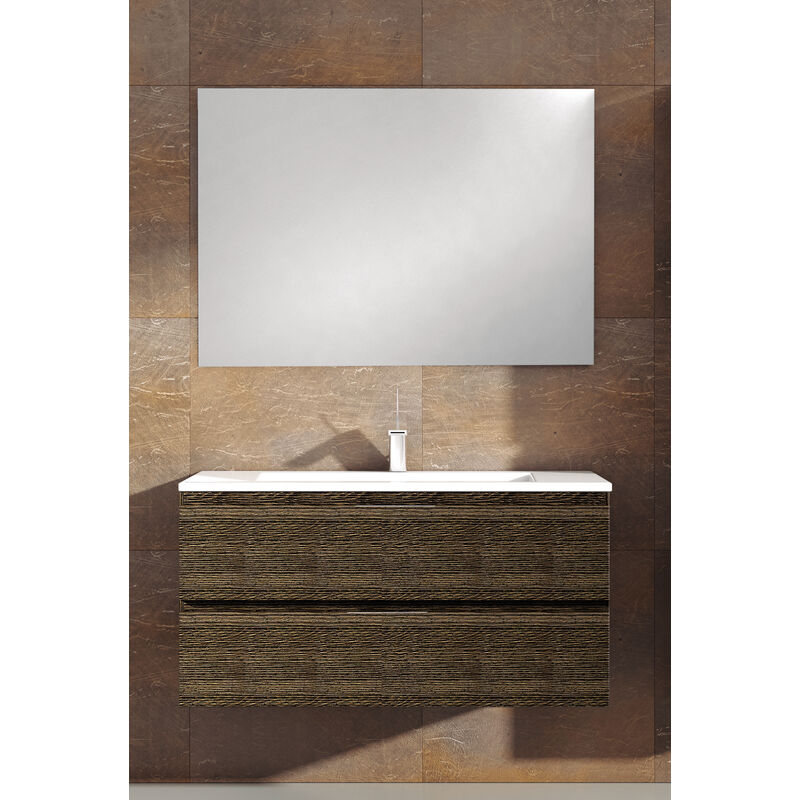 

KIT Mueble de Baño TOSCANA PORCELANA, Formado por Mueble de Baño Estilo Color WENGUE MALÍ 100cm, Lavabo de Porcelana y Espejo