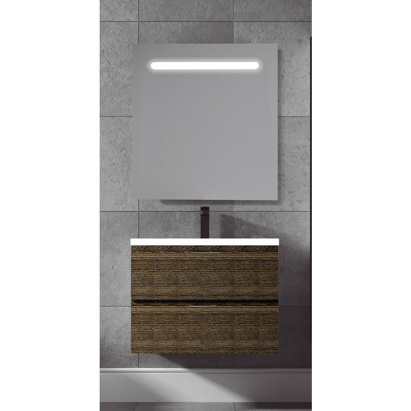 

KIT Mueble de Baño TOSCANA Resina, Conjunto formado por Mueble Color WENGUE MALÍ Ancho 60cm, Lavabo de Resina y Espejo a Juego