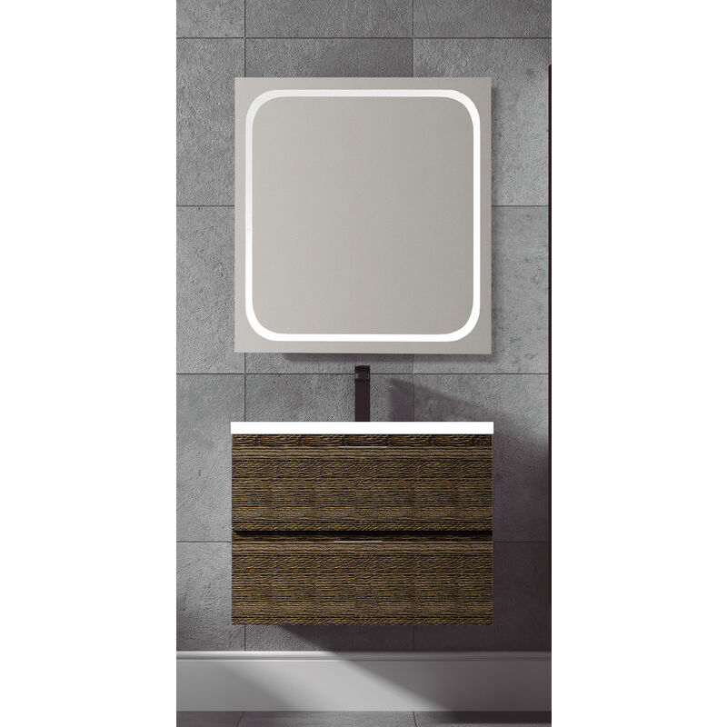 

KIT Mueble de Baño TOSCANA Resina, Conjunto formado por Mueble Color WENGUE MALÍ Ancho 60cm, Lavabo de Resina y Espejo a Juego