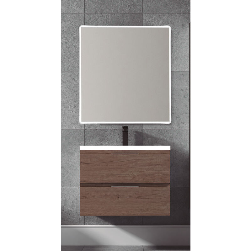 

KIT Mueble de Baño TOSCANA Resina, Conjunto formado por Mueble Color NEBRASKA GRIS Ancho 60cm, Lavabo de Resina y Espejo