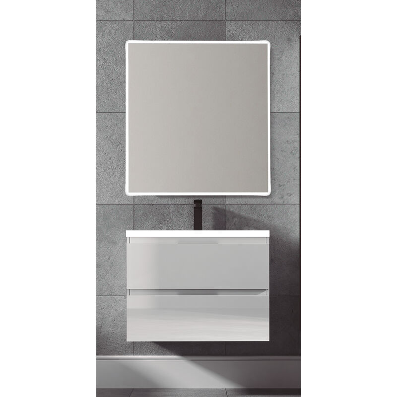 

KIT Mueble de Baño TOSCANA Resina, Conjunto formado por Mueble Color BLANCO Ancho 60cm, Lavabo de Resina y Espejo