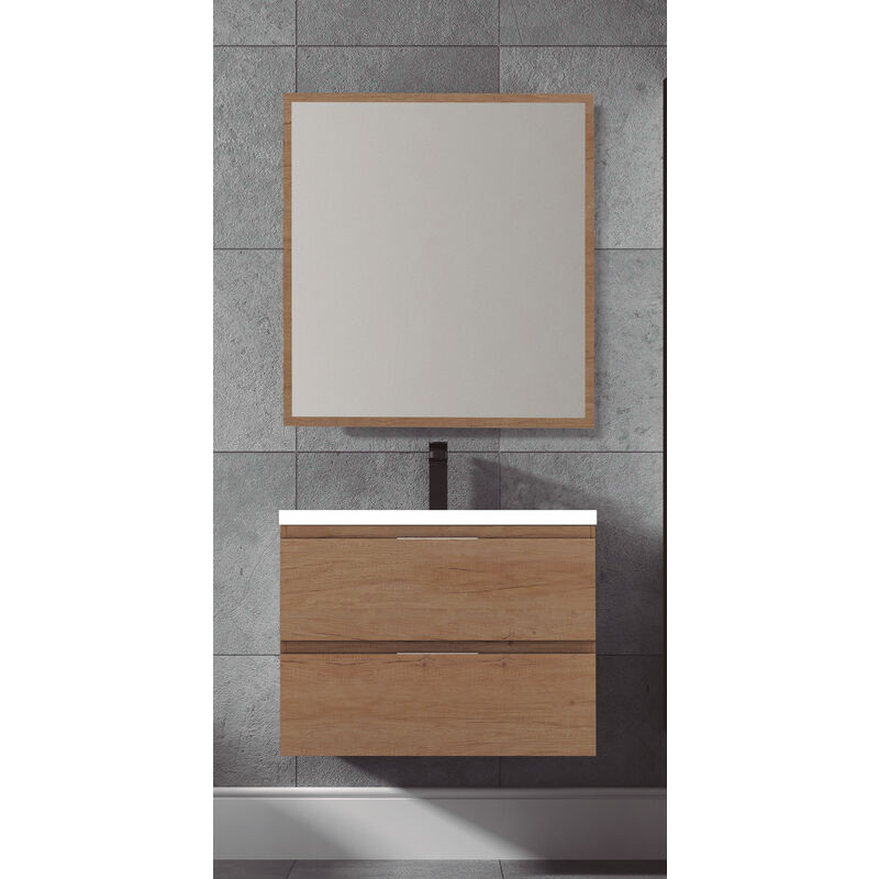 

KIT Mueble de Baño TOSCANA Resina, Conjunto formado por Mueble Color NEBRASKA Ancho 70cm, Lavabo de Resina y Espejo