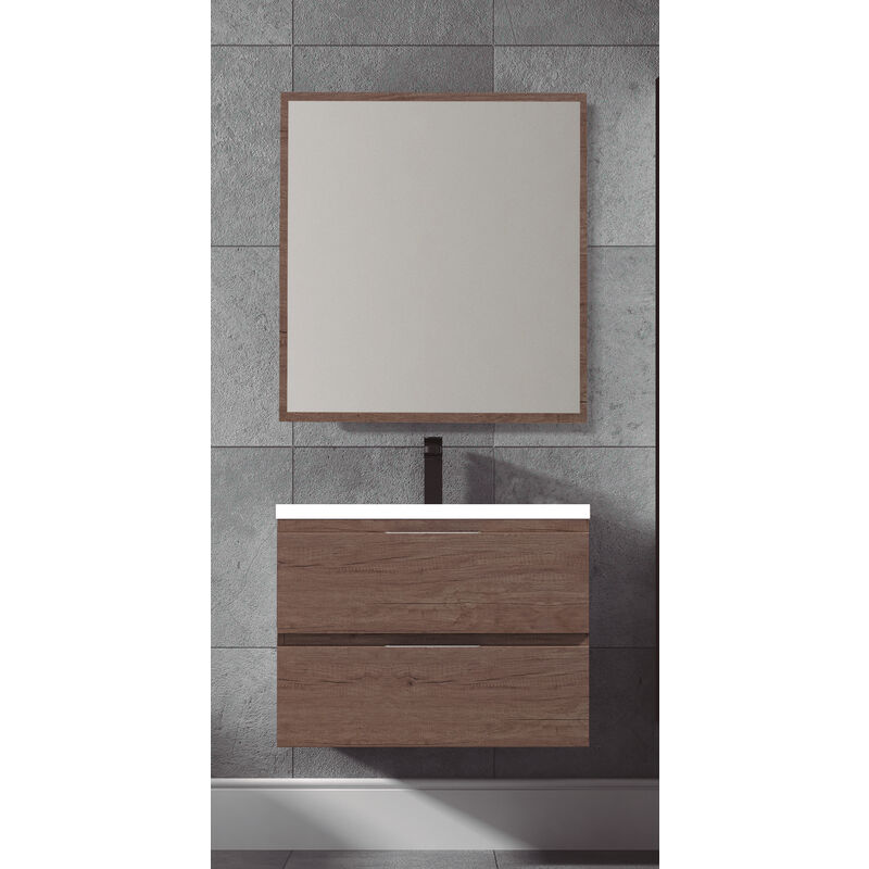 

KIT Mueble de Baño TOSCANA Resina, Formado por Mueble Color Nebraska Gris 70cm, Lavabo de Resina y Espejo a Juego