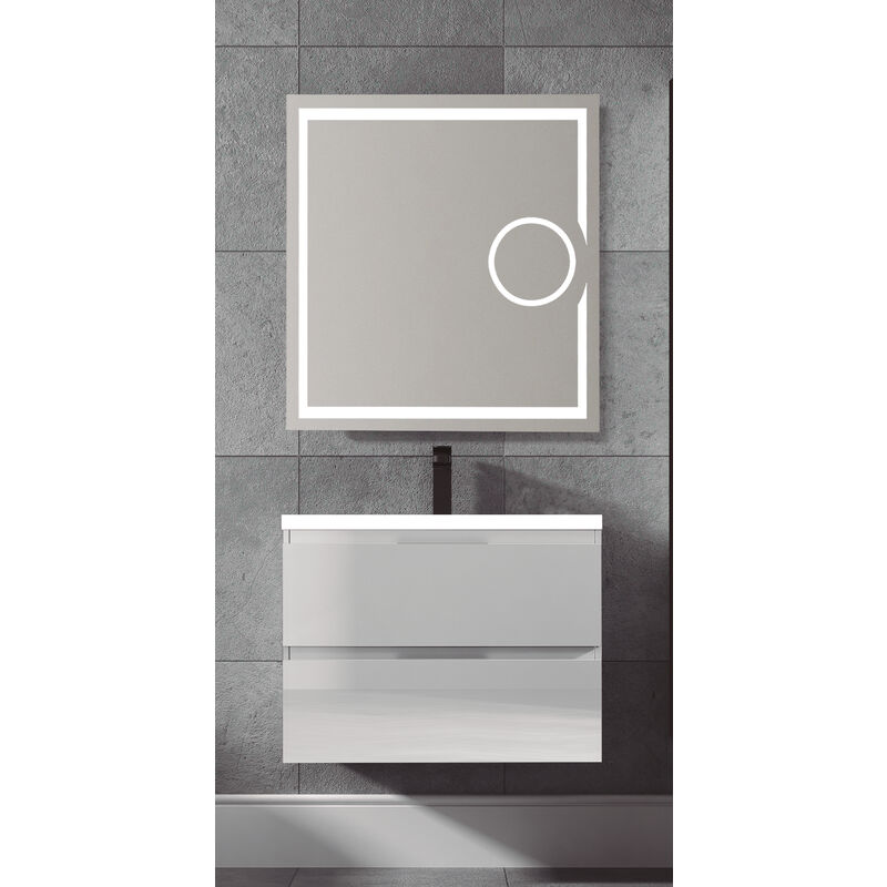 

KIT de Mueble de Baño TOSCANA RESINA, Formado por Mueble de Baño Color BLANCO Ancho 80cm, Lavabo de Resina y Espejo