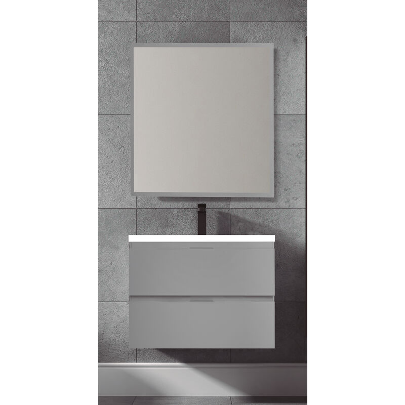 

KIT de Mueble de Baño TOSCANA RESINA, Formado por Mueble de Baño Color GRIS 100cm, Lavabo de Resina y Espejo a Juego