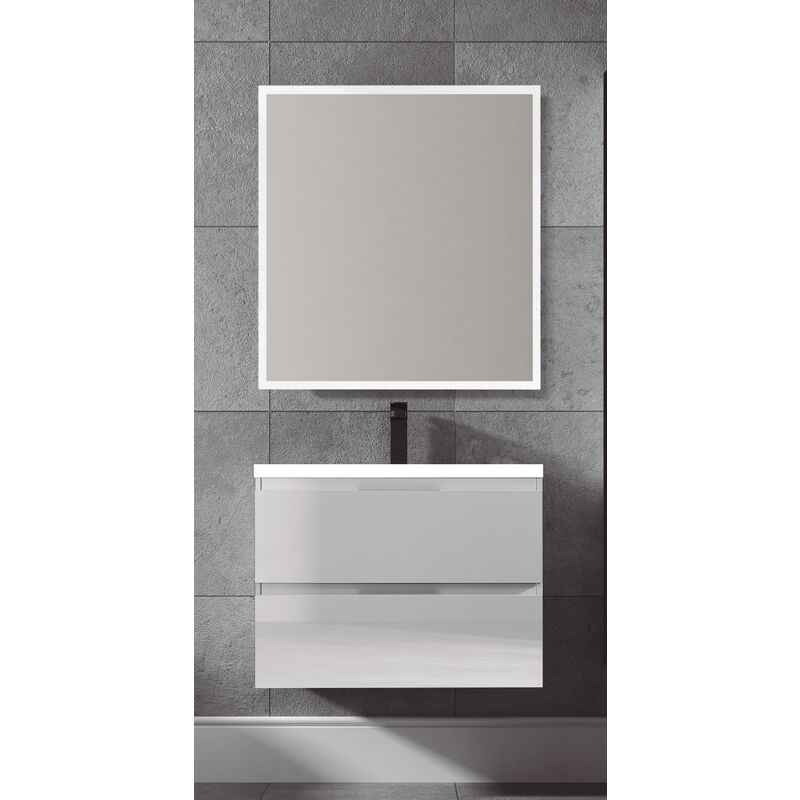 

KIT de Mueble de Baño TOSCANA RESINA, Formado por Mueble de Baño Color BLANCO 100cm, Lavabo de Resina y Espejo a Juego