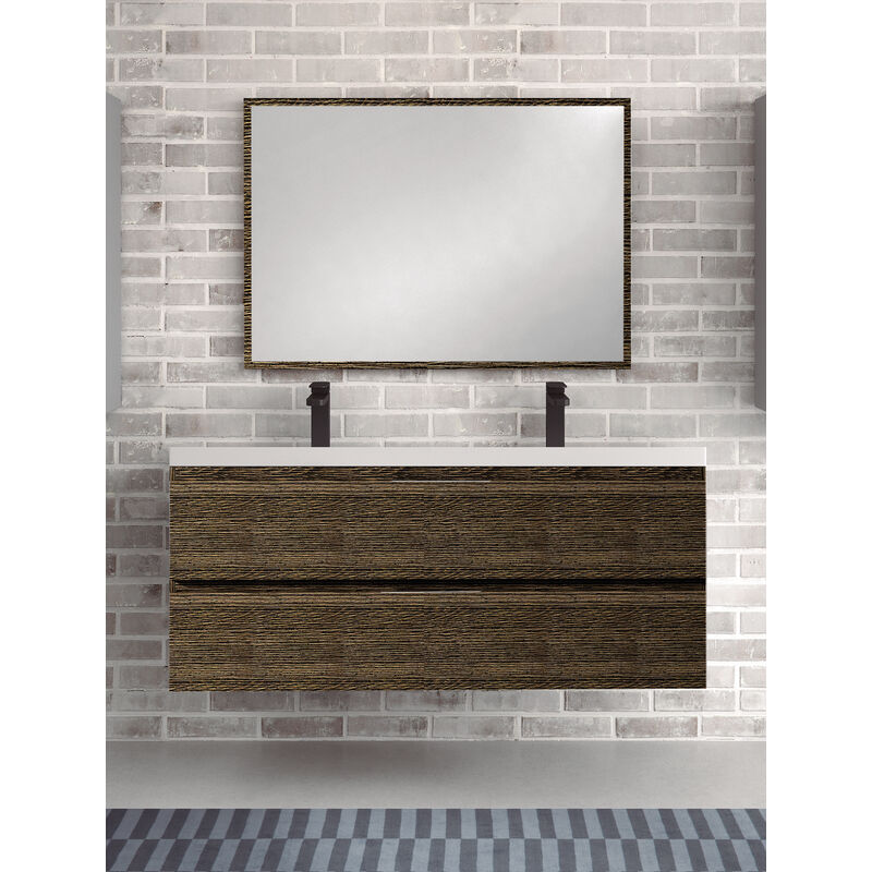 

KIT de Mueble de Baño TOSCANA RESINA, Formado por Mueble Color WENGE MALÍ 120cm, Lavabo de Resina de Doble Seno y Espejo