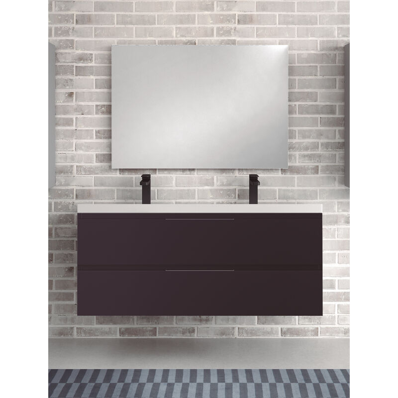 

KIT de Mueble de Baño TOSCANA RESINA, Formado por Mueble Color ANTRACITA 120cm, Lavabo de Resina de Doble Seno y Espejo