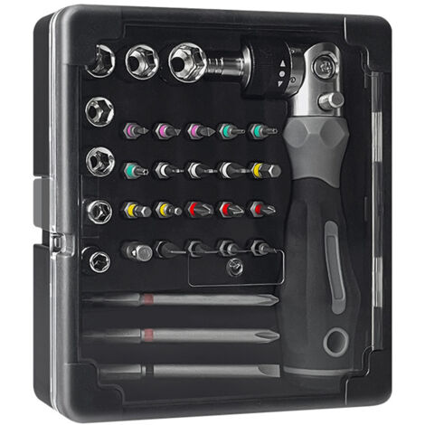 Kit Multifunctionnel de Cliquet et Tournevis 31in1 avec 31 Accessoires CRV, Adaptateur Alliage et Boîte de Transport - Set Complet pour Réparations Domestiques, Auto, Motocyclettes et Bicycles