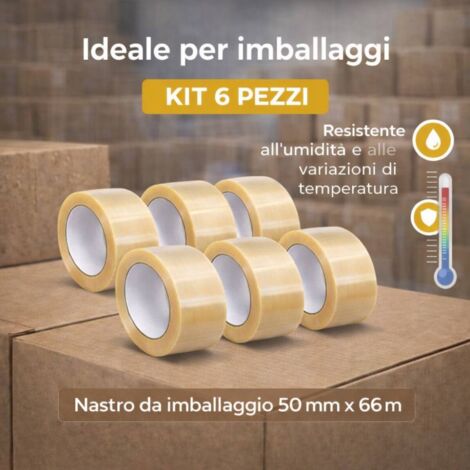 Kit nastro adesivo silenzioso trasparente imballaggio 50mm x 66m