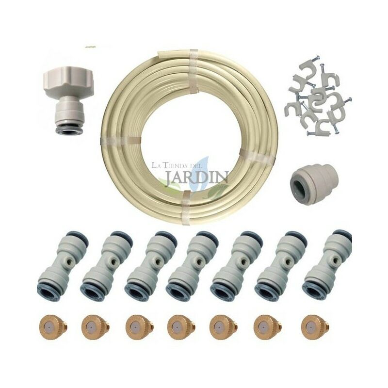 

Kit Nebulización 10 metros. Incluye tubería 3/8" + 7 te automatica + 7 toberas + 1 tapón + 1 adaptador grifo 3/4" a 3/8