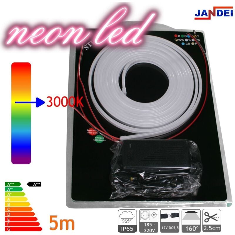 

Kit Neon led corte 2,5m flexible 12V 3000K con transformador para exterior - Jandei