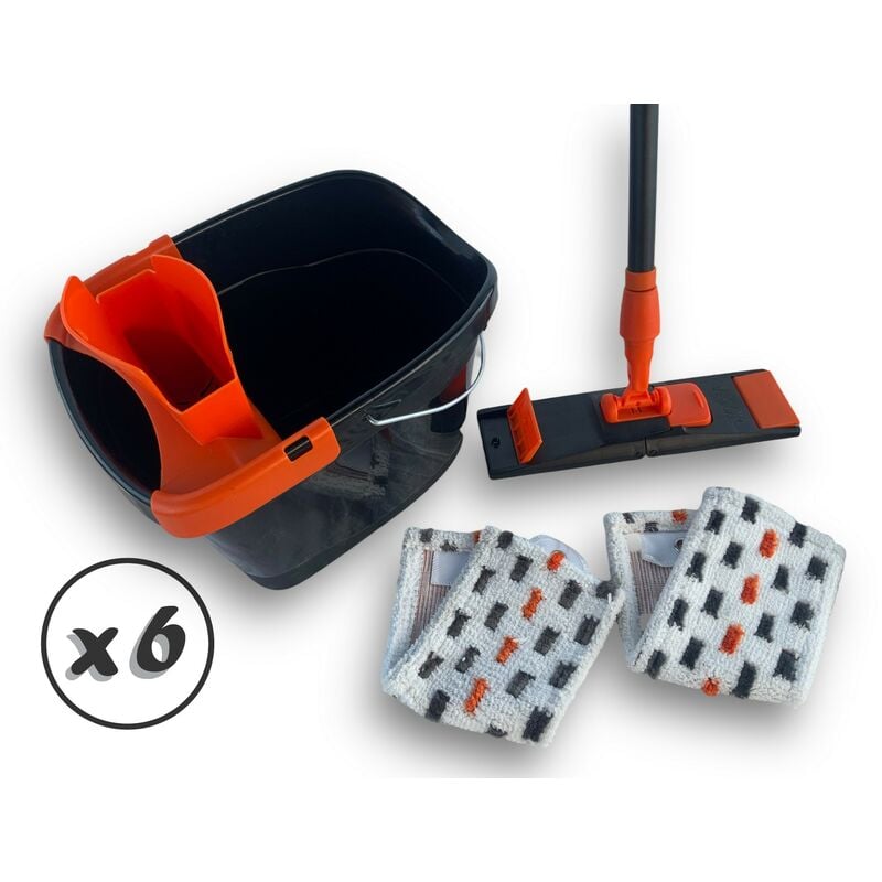 Kit nettoyage avec balai serpillère Seau essoreur 2 recharges micro-fibres - Lot de 6 - Ensemble complet