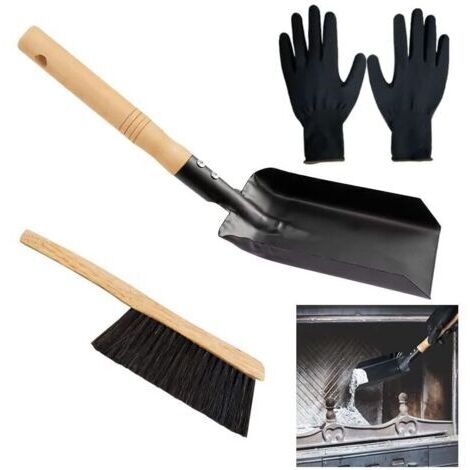 Kit Nettoyage Cheminée [Brosse + Racloir + Seau] - Manche Bois - Compatible Poêle/Insert/BBQ