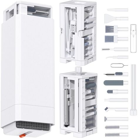 Kit Nettoyage Clavier 32 en 1, Kit Nettoyage pour iPhone, Kit Nettoyage Multifonctionnel Accessoires PC pour AirPods, Écouteurs, Téléphone, Ordinateur, Caméras (Blanc)