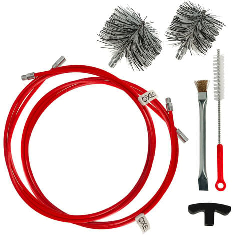 OXEO Kit nettoyage poêle à granulés - Ramonage poêle à pellet - 2 Rallonges 3m - 2 Brosses nylon - Pour Conduit 80 & 100mm - Grattoir