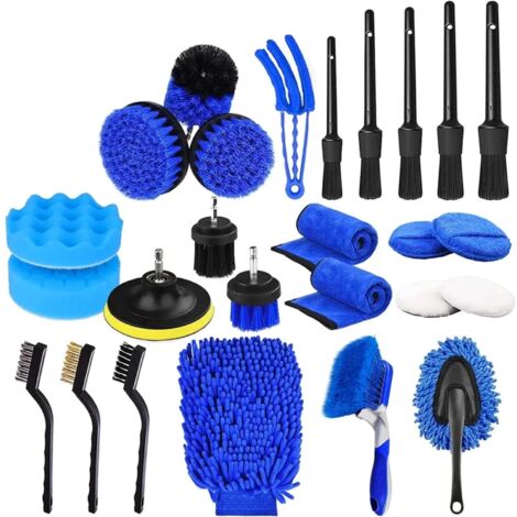 Kit Nettoyage Voiture - 26 Pièces Brosses Roues Éponges Polissage - Pour Intérieur Extérieur Moteur - Sac Rangement Inclus