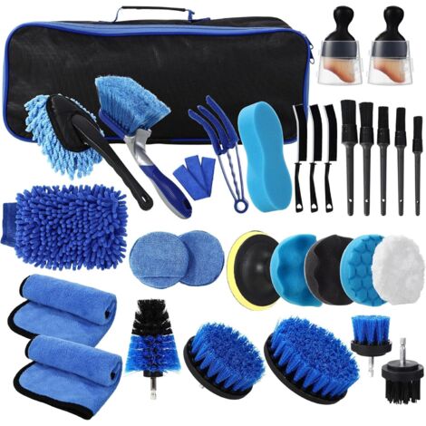 Kit Nettoyage Voiture - 31 Pièces - Brosses Détail Intérieur Extérieur Roues Fentes Ventilation - Sac Transport Inclus