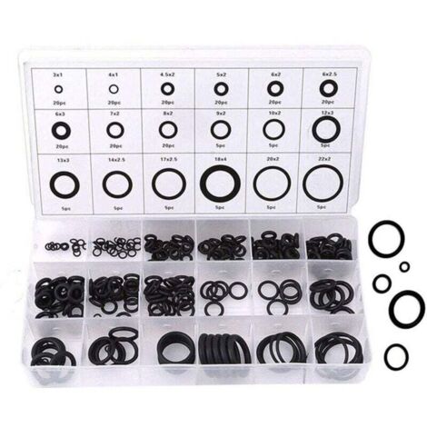 Kit O-ring, 225 pezzi, rondelle in gomma antivibrazione, 18 misure, kit assortimento O-ring, set di anelli di tenuta, set di rondelle O-ring, kit assortimento guarnizioni (nero)