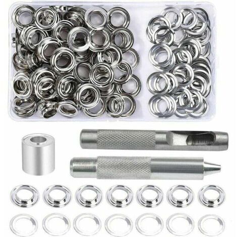 Kit occhielli, 100 set di occhielli da 12 mm, kit di riparazione per teloni, con 3 strumenti per occhielli, kit occhielli per teloni, tessuto, tende e artigianato