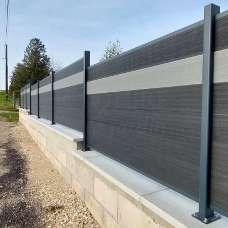 Cloture&jardin - Kit Clôture Composite Gris Clair Effet Brossé 1,8M - Sur Platines - 0,80 mètre