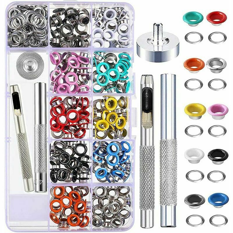 Kit Oeillets, 500 Ensembles Œillets 5mm Œillets, Oeillets Métalliques, 10 couleurs Kit Oeillets Œillets avec Outil Réglage à 3 Œillets pour