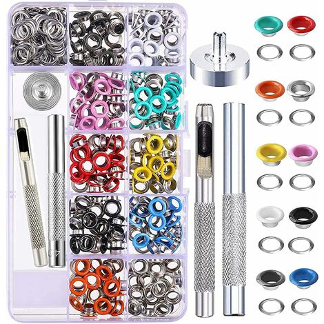 Kit Oeillets, 500 Ensembles Œillets 5mm Œillets, Oeillets Métalliques, 10 couleurs Kit Oeillets Œillets avec Outil Réglage à 3 Œillets pour Chaussures, Vêtements, Sac, Toile, Bricolage - Style C