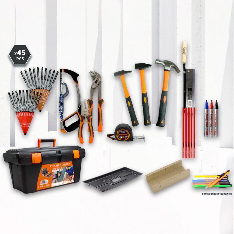 Kit outillage à main (marteaux, scies...) 45 pièces