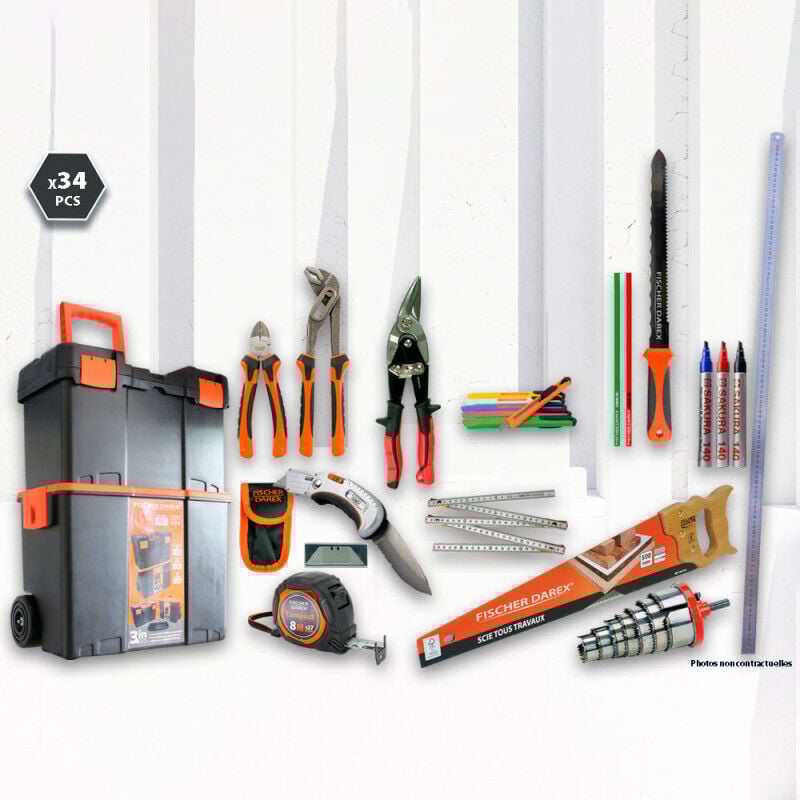 Kit outillage à main (pinces, scie...) 34 pièces