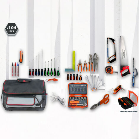 Kit outillage à main (scie, tournevis...) 104 pièces