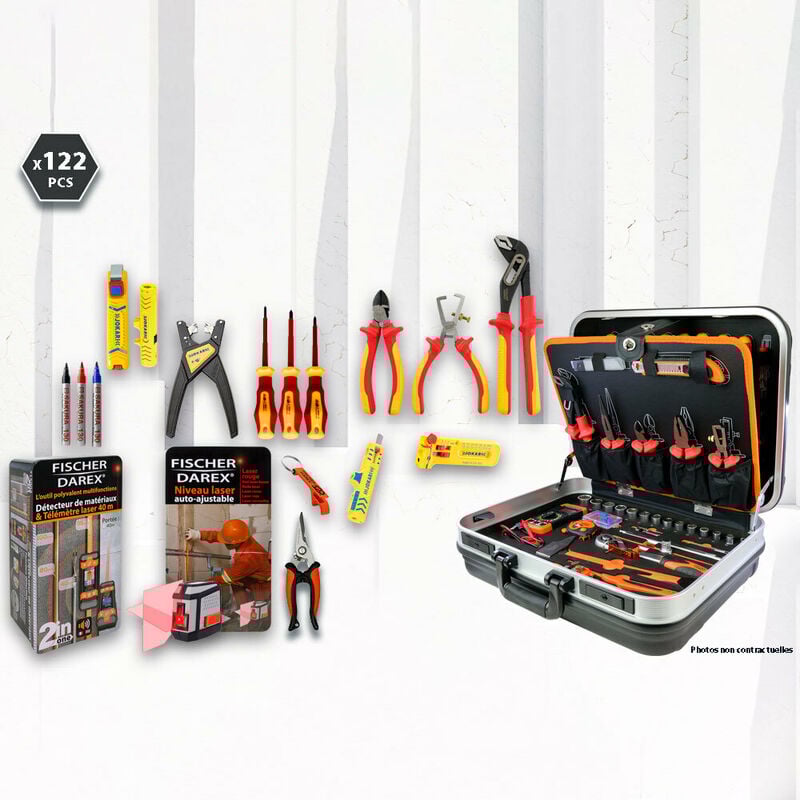 Fischer Darex - Kit outillage électricien (outils à dénuder Jokari…) 122 pièces