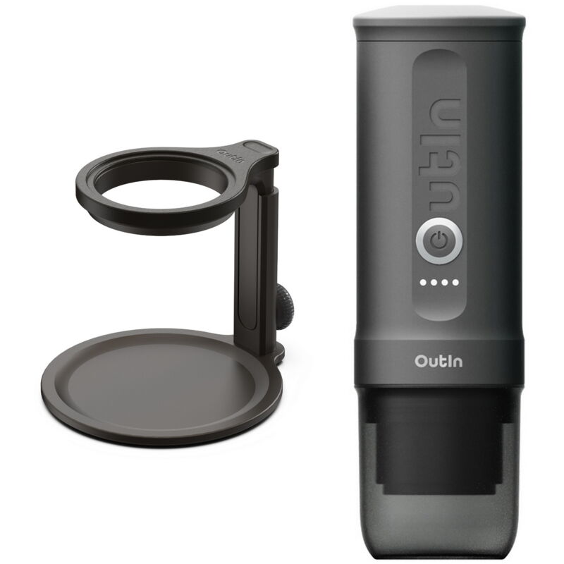 OUTIN Kit  Nano Machine &agrave; Expresso &Eacute;lectrique Portable + Support Universel - Gris Sid&eacute;ral - Camping, Voyage