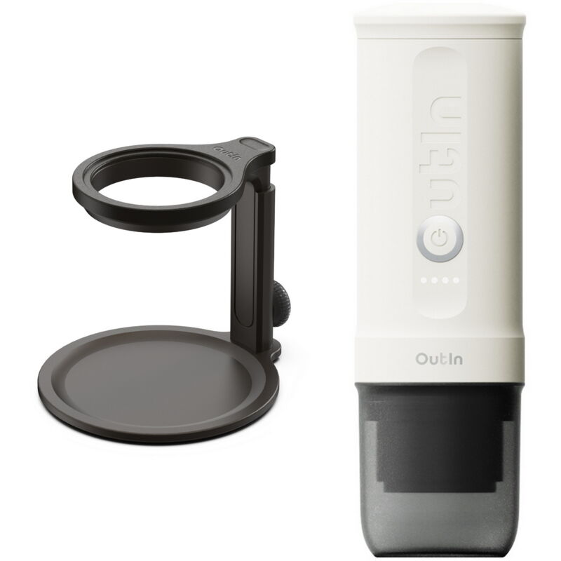 Kit OutIn Nano Machine à Expresso Électrique Portable + Support Universel - Blanc Perle - Camping, Voyage
