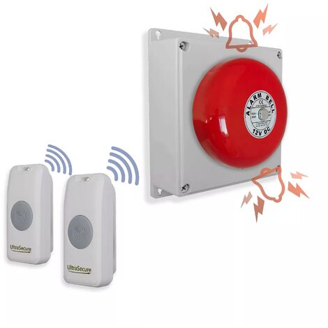 Kit panique double SOS sans-fil cloche Haute-résistance 800m 2 boutons simples autonomes sur piles (Gamme PROTECT 800)
