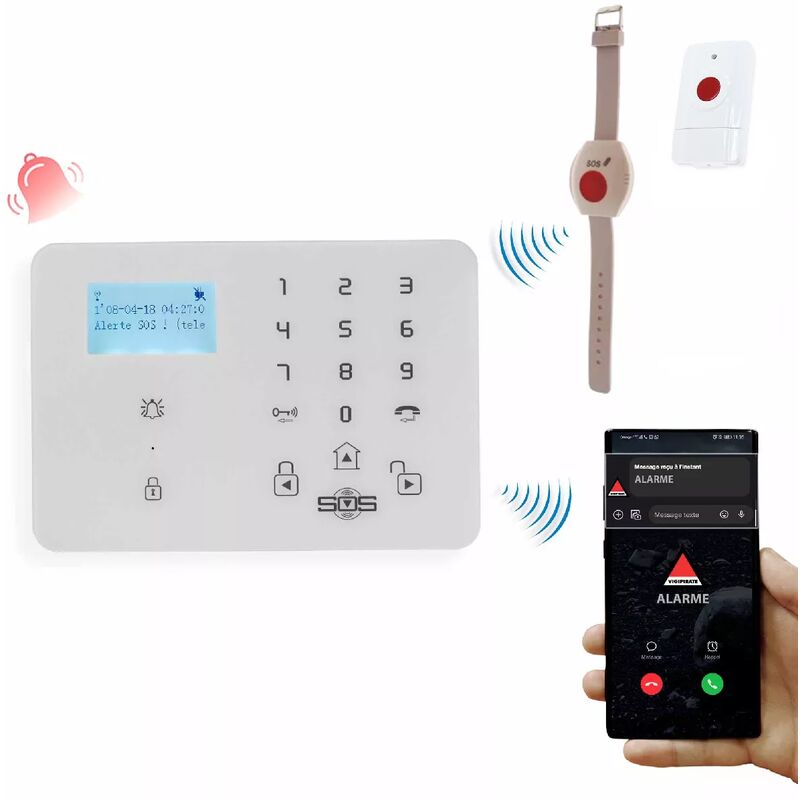 Ultra Secure - Kit panique gsm 2G+3G+4G sur téléphone urgence double alerte sans-fil - Bracelet sos + Bouton panique (gamme kp)