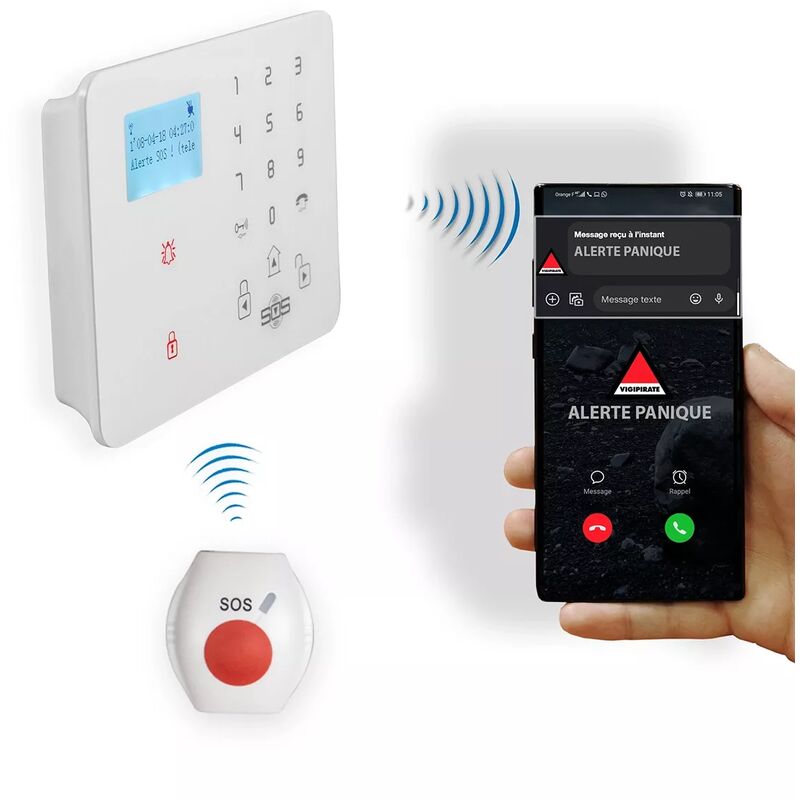 Ultra Secure - Kit panique gsm 2G+3G+4G urgence alerte sans-fil - Transmetteur (réseau mobile) KP-9 + 1 bouton panique (gamme kp)