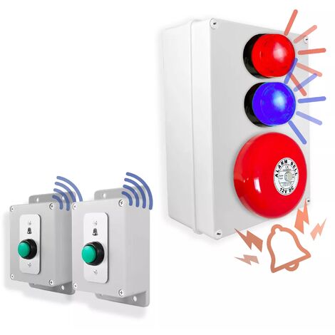 Kit panique SOS sans-fil avec cloche + 2 flashs - Haute-résistance 800m / 2 boutons pros autonomes piles (PROTECT 800)