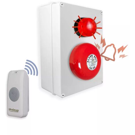 Kit panique SOS sans-fil cloche  flash - Haute-résistance 800m bouton simple autonome sur piles (Gamme PROTECT 800)