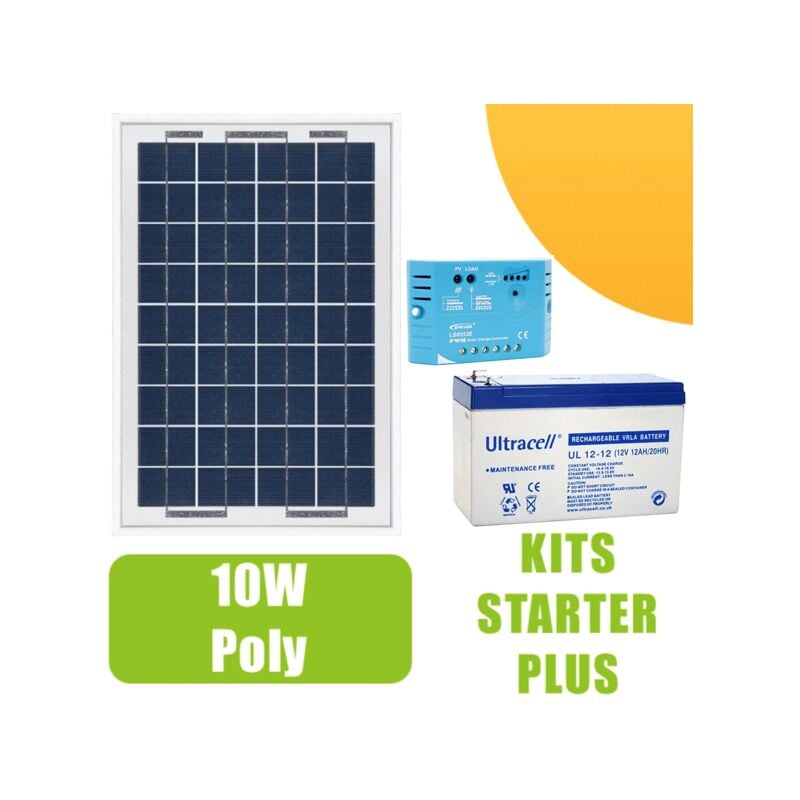 Kit panneau solaire 10W 12V avec régulateur 5A et batterie