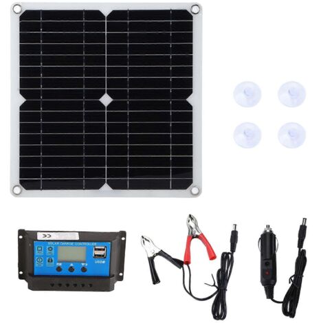 Kit panneau solaire 15 W avec double sortie USB CC, contrôleur 100 A, cellules solaires pour voiture, bateau et batterie (bleu).