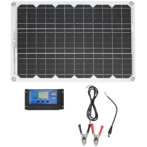 Kit panneau solaire 2024 : panneau solaire monocristallin 18 W 18 V, contrôleur de charge double USB 30 A (12 V/24 V) pour camping-car.